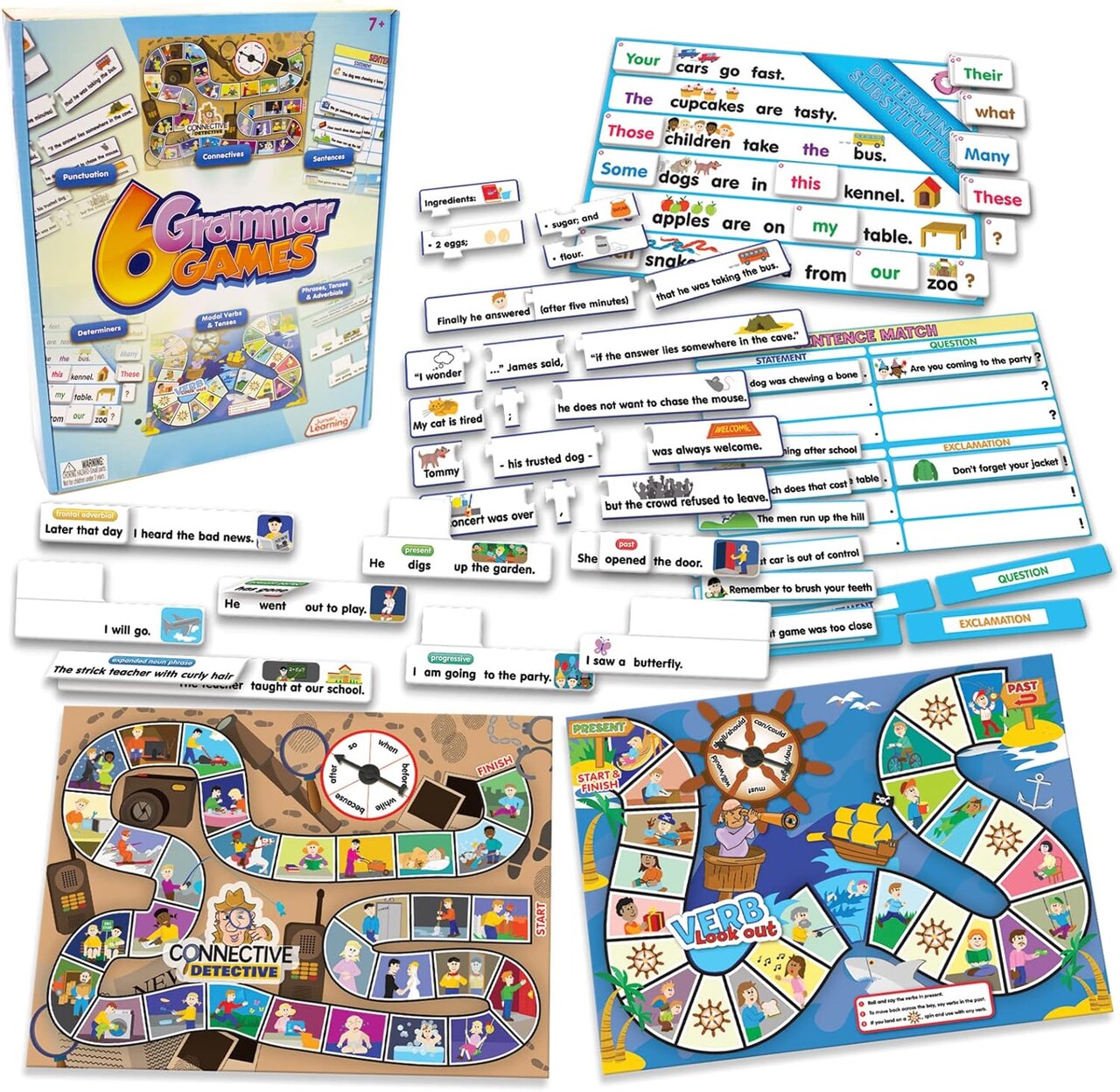6 Grammar Games Junior Learning Board Game for Ages 7-9+ Grade 2 Grade 3 Learning, Language Arts, Perfect for Home School, Educational Resources